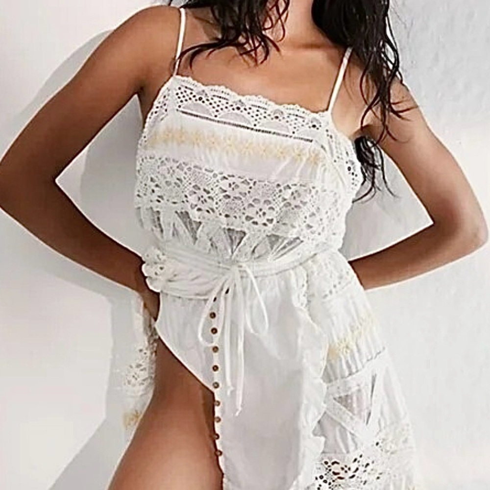 • Free People Intimately Miley Bodysuit Mini Dress in Ivory •